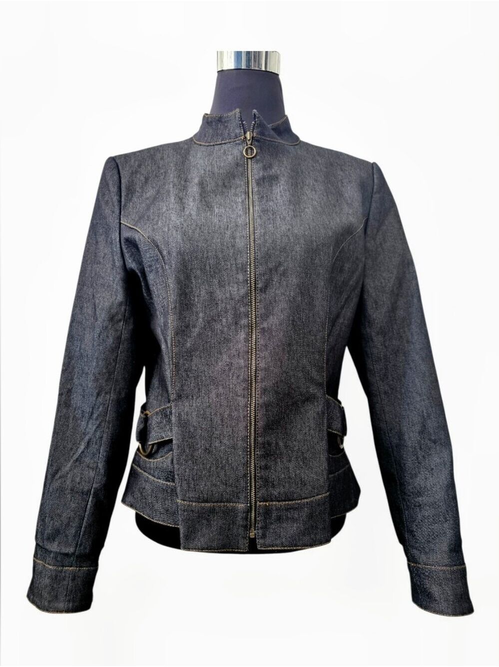 Zara Basic Vintage 2000s Tailored Denim Zip Jacket Spain Y2K Utility XL